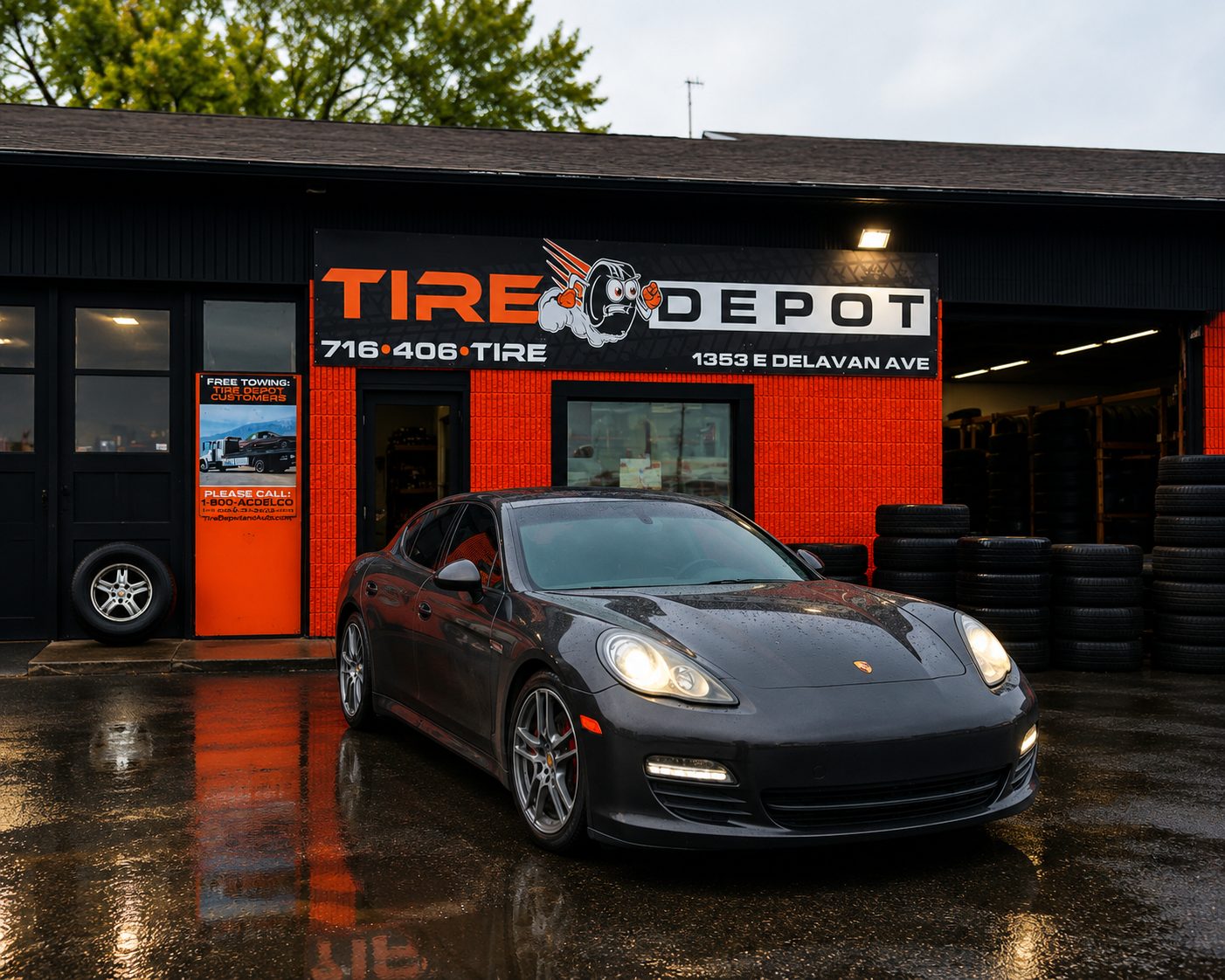 Porsche Panamera parked outside Tire Depot & Auto in Buffalo, NY